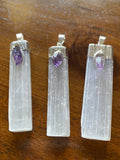 Selenite and Amethyst Pendants