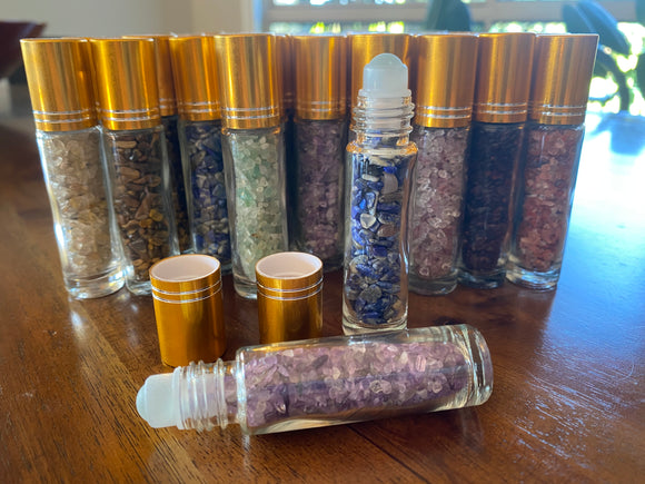 Glass Roller Bottles with Crystal Chips