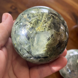 Prehnite Spheres with Rutile & Epidote