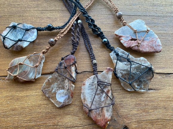 Amphibole Quartz Macramé Necklaces