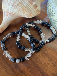 Black Agate Seahorse Bracelets