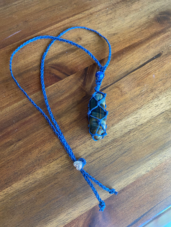 Blue Tigers Eye Macramé Necklace