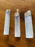 Selenite and Amethyst Pendants