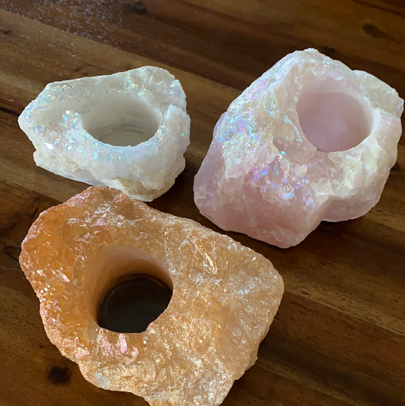 Assorted Quartz Tealight Candle Holders with Angel Aura