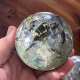 Prehnite Spheres with Rutile & Epidote