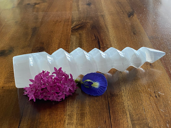 Selenite Spiral Tower Lge