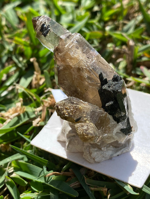 Smokey Quartz with Feldspar and Aegirine Natural Cluster