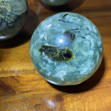 Prehnite Spheres with Rutile & Epidote