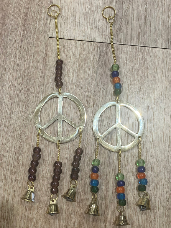 Brass Bell & Beaded Peace Hanger